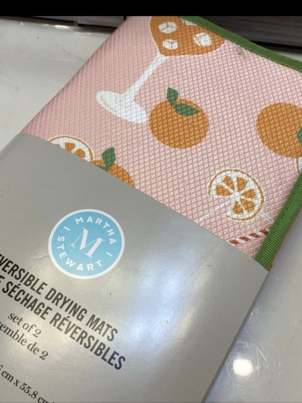 Martha Stewart Pink Citrus Pattern Reversible Drying Mats Set Of 2 16x22